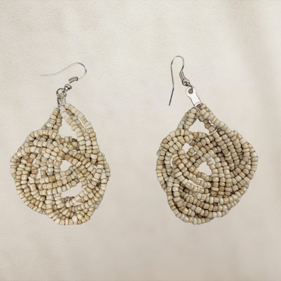 Beige Seed Bead Earrings - Picture 2 of 2